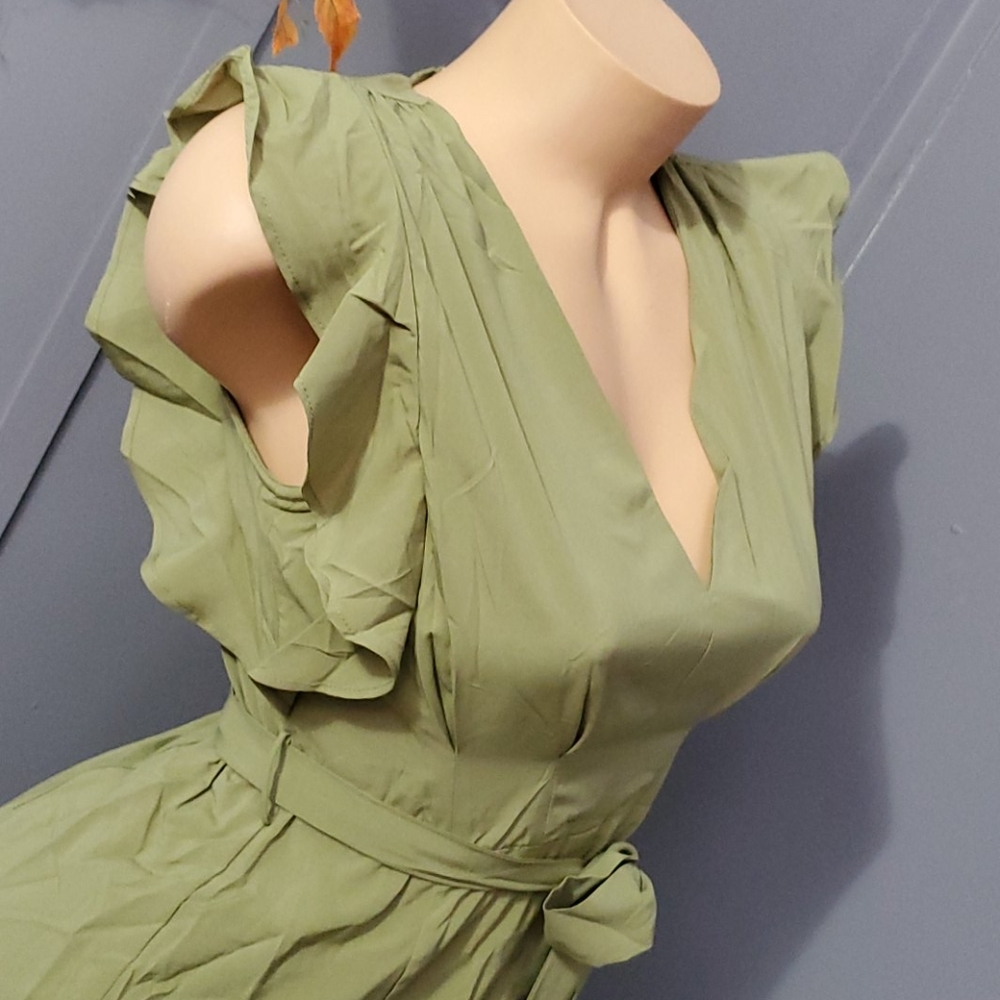 CLEARANCE FINAL PRICE Stunning Khaki Super Cute Tie Front Dress - Picture 7 of 8